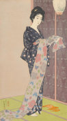 Hashiguchi Goyō - Young Woman in a Summer Kimono (Natsu yosôi no musume), 1920