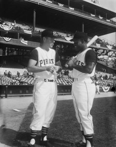 Charles "Teenie" Harris - Pittsburgh Pirates baseball players Bill Mazeroski and Joe Christopher before opening game of 1960 World Series, Forbes Field, 1960