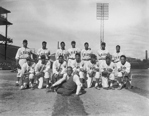 Charles "Teenie" Harris - Homestead Grays baseball team, including Seward "See" Posey seated in center, posed on Forbes Field, 1941