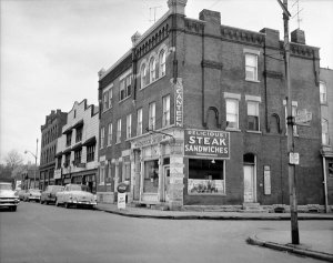 Charles "Teenie" Harris - North Homewood Avenue at intersection of Susquehanna Street, Homewood, 1958
