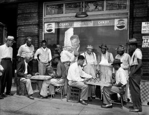 Charles "Teenie" Harris - Checkers players in front of Babe's Place, Hill District, June 1949