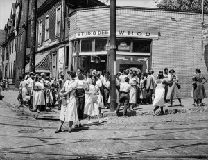Charles "Teenie" Harris - Small crowd gathered outside Studio Dee, WHOD radio station, Hill District, August 1 1951