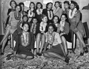 Charles "Teenie" Harris - Alpha Kappa Alpha sorority members and candidates wearing leis, February 1946