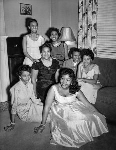 Charles "Teenie" Harris - Group portrait of seven women, including Delta Sigma Theta sorority pledges, November 1955