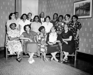 Charles "Teenie" Harris - Group portrait of fifteen women, possibly members of Francis Street Friendly Circle Club, gathered in Centre Avenue YMCA, July 1950