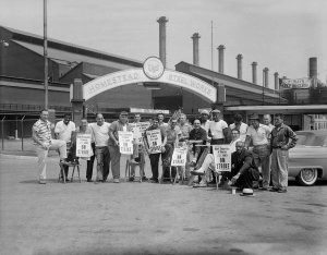 Charles "Teenie" Harris - Picketers from Local 1397 on strike in front of US Steel Homestead Steel Works, c. 1957