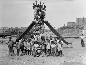 Charles "Teenie" Harris - Children posing on playground slide on Kennard Field, Pittsburgh, ca. 1940–1945