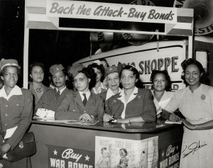Charles "Teenie" Harris - Group in uniform with possibly Ruth Gwynnon on far right, Homestead, Pittsburgh, PA, ca. 1945