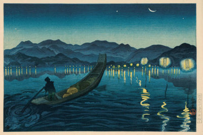 Oda Kazuma - Catching Whitebait at Nakaumi, Izumo (Izumo nakaumi shirauo tori), 1924