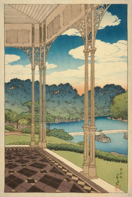 Kawase Hasui - The Garden Viewed from the Western-Style Building (Yôkan yari teien o nozamu), 1920